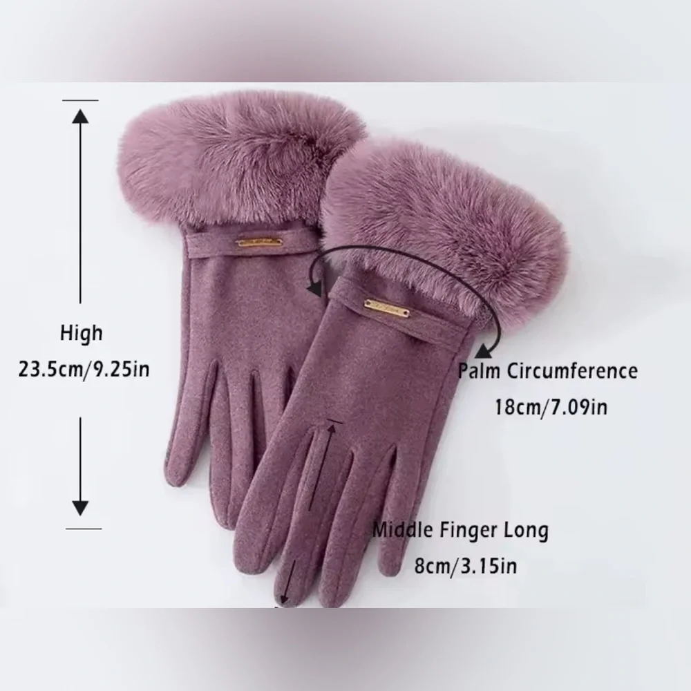 NEW Retail $98 Faux Mink Fluffy Fur-Trimmed Gloves